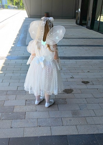 Dantel Detaylı Straplez Beyaz Kız Çocuk Elbise - Görsel 4