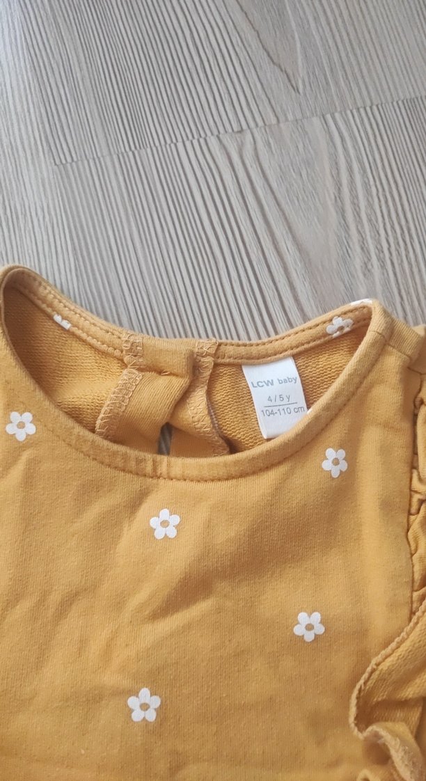 Kız Çocuk Sarı Fırfırlı Uzun Kollu Elbise - Görsel 2