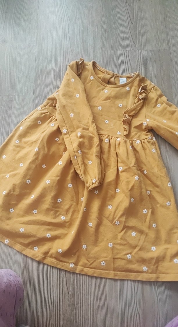 Kız Çocuk Sarı Fırfırlı Uzun Kollu Elbise - Görsel 3