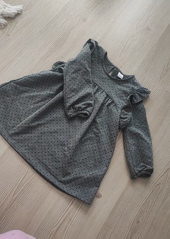 Kız Çocuk Gri Puantiyeli Fırfırlı Elbise - Görsel 3