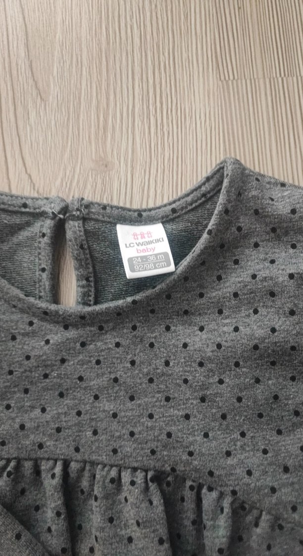 Kız Çocuk Gri Puantiyeli Fırfırlı Elbise - Görsel 2