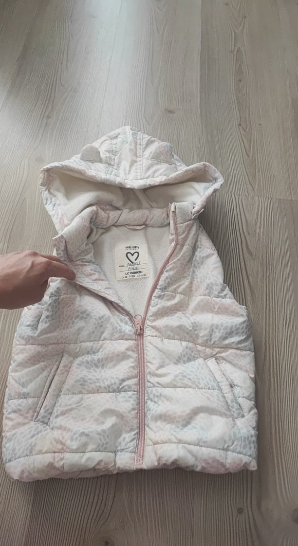 Kız Çocuk Kapüşonlu Beyaz Yelek - Görsel 3