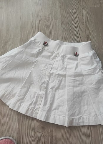 Beyaz Keten Pilili Mini Etek - Görsel 2