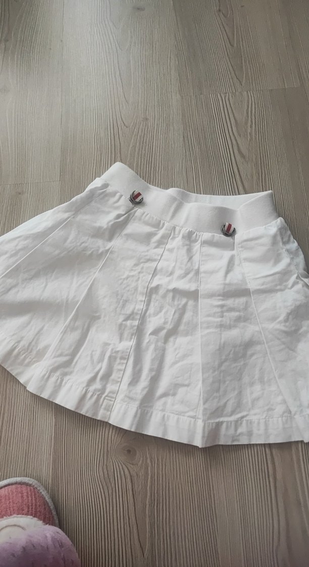 Beyaz Keten Pilili Mini Etek - Görsel 2