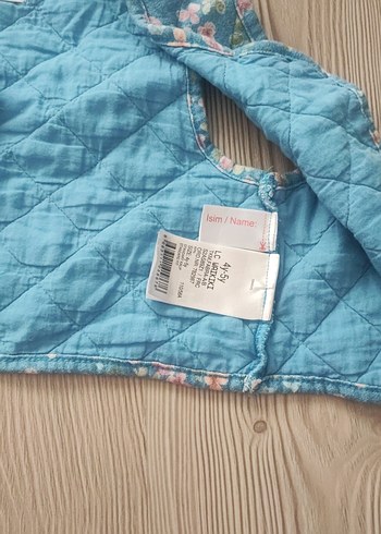 Mavi Çiçekli Düğmeli Kız Yeleği - Görsel 3