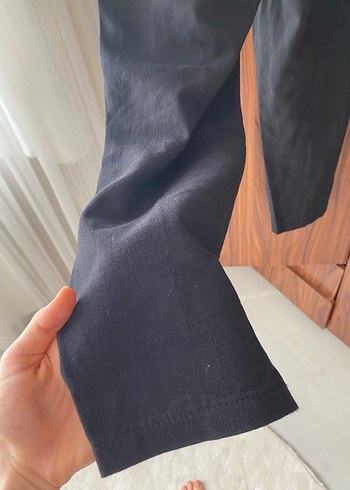s Beden siyah Renk Kadın Siyah Keten Midi Kemerli Pantolon