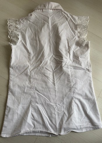 Dantelli beyaz sıfır kol çocuk gömlek - Görsel 6