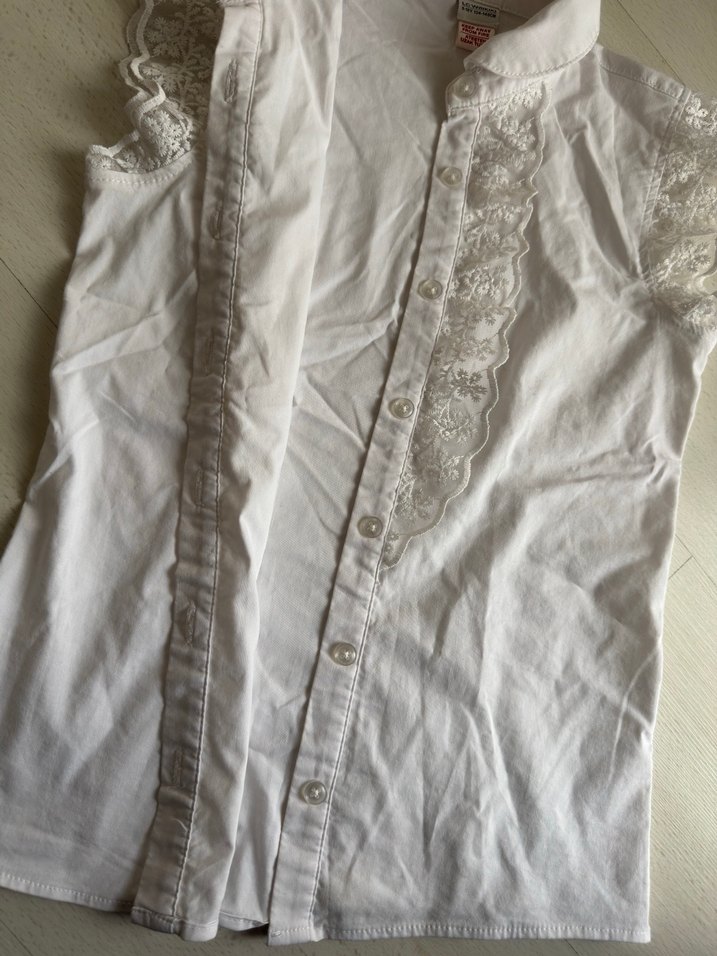 Dantelli beyaz sıfır kol çocuk gömlek - Görsel 3