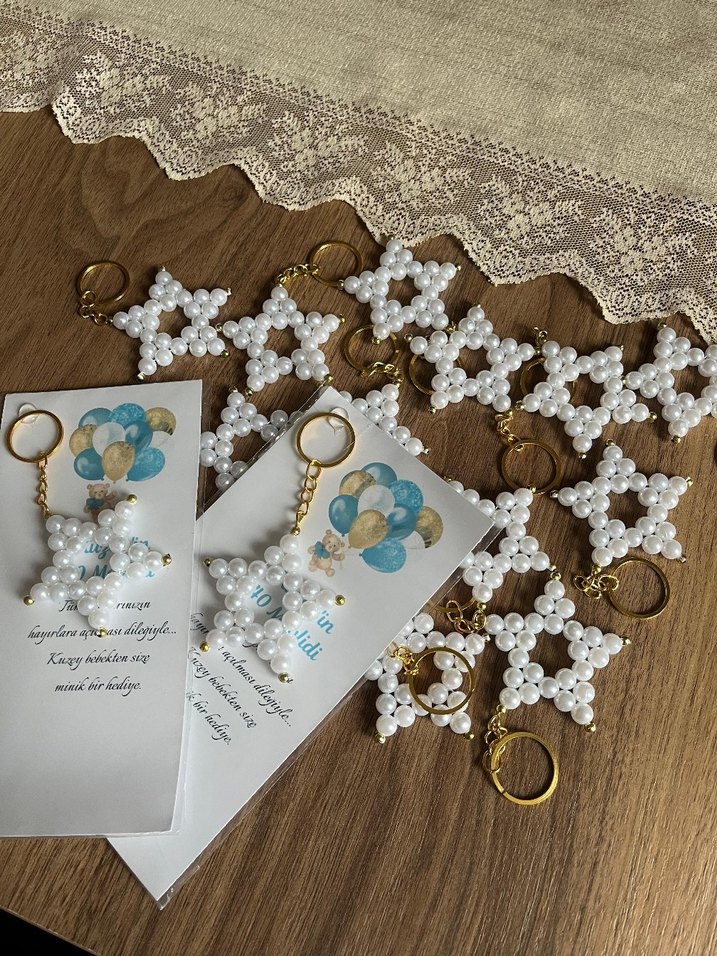 Boncuklu Beyaz Yıldız Anahtarlık - Görsel 2