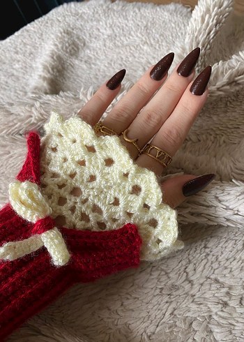 Bohem Kırmızı Örgü Kadın Eldiveni - Görsel 3