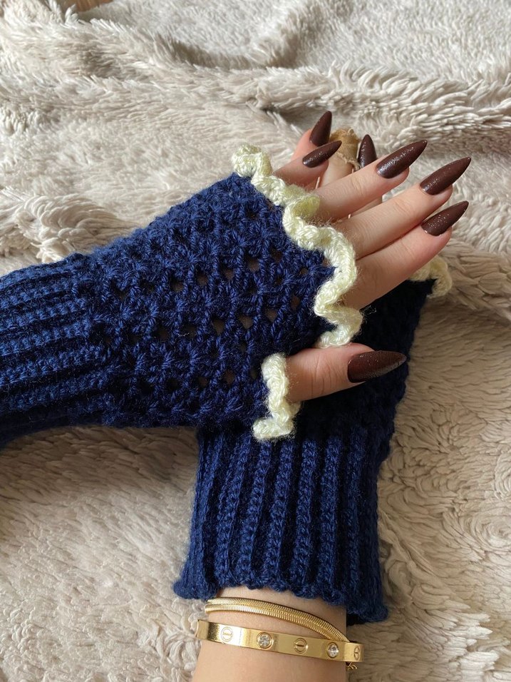 Bohem Kırmızı Örgü Kadın Eldiveni - Görsel 2