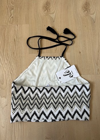 s Beden Nakışlı Bohem Örgü Crop Top