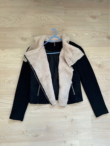 H&M Yakası yünlü kaşe ceket biker