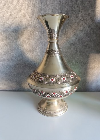 Renkli Çiçek Desenli Gümüş Vazo