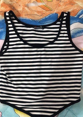 Siyah Beyaz Çizgili Kolsuz Crop Top