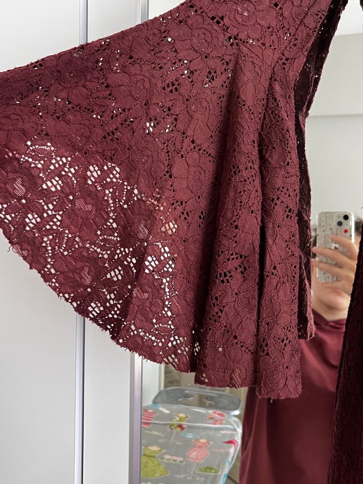 Bohem Bordo Uzun Triko Elbise - Görsel 3