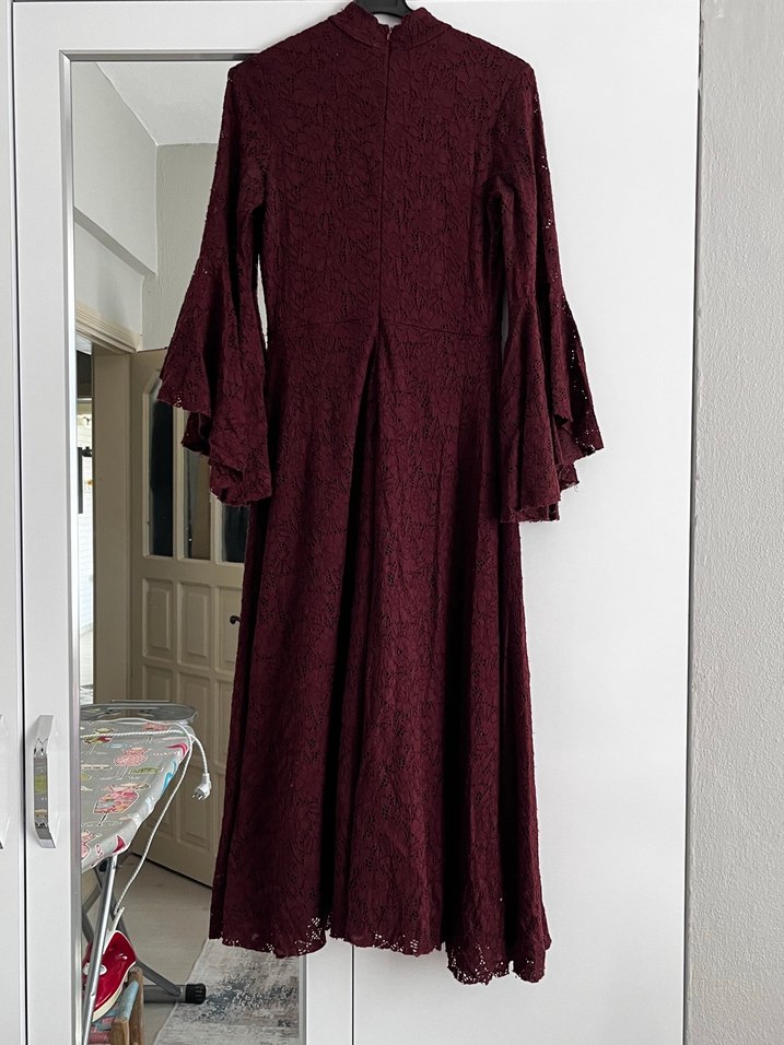 Bohem Bordo Uzun Triko Elbise - Görsel 2