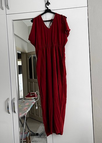 Kiremit rengi Bohem V Yaka Midi Hamile Elbisesi - Görsel 2