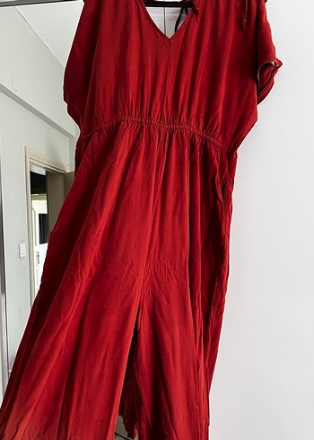 Kiremit rengi Bohem V Yaka Midi Hamile Elbisesi - Görsel 3