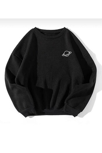 Satürn Baskılı Siyah Sweatshirt Kadın