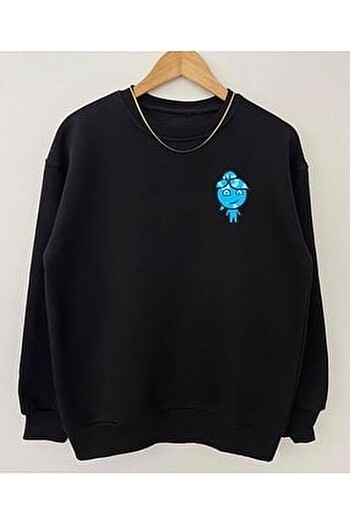 Su Baskılı Siyah Sweatshirt