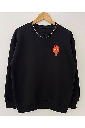 Ateş baskılı siyah sweatshirt