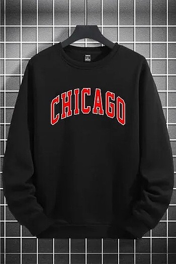 CHICAGO Baskılı Siyah sweatshirt
