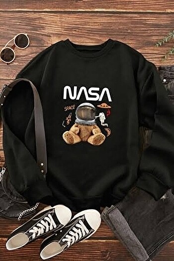 NASA BASKILI SİYAH SWEAT