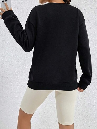 xl Beden Kelebek baskılı siyah sweat