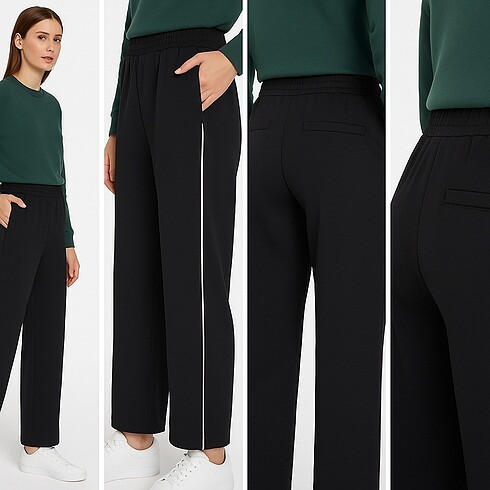 Diğer Yanı şeritli bol paça pantolon
