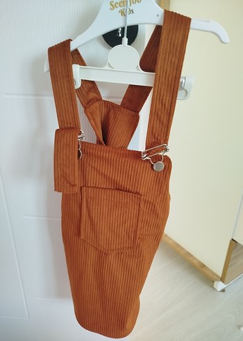 Kız Çocuk Kahverengi Süet Askılı Salopet - Görsel 2