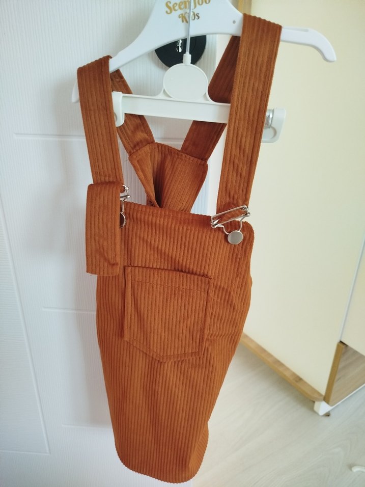 Kız Çocuk Kahverengi Süet Askılı Salopet - Görsel 2