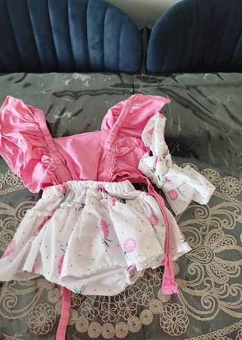 Pembe Fırfırlı Askılı Bebek Kız Takımı - Görsel 2