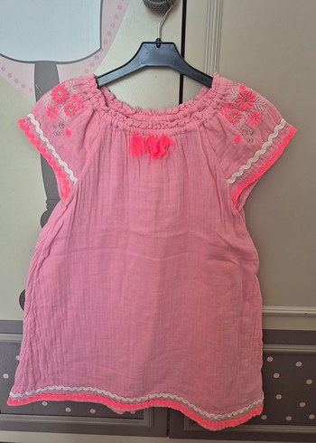 Zara Püsküllü Nakışlı Pembe Kız Elbisesi
