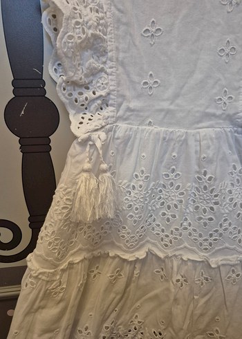 5 Yaş Beden Beyaz Nakışlı Dantelli Bohem Kız Elbisesi