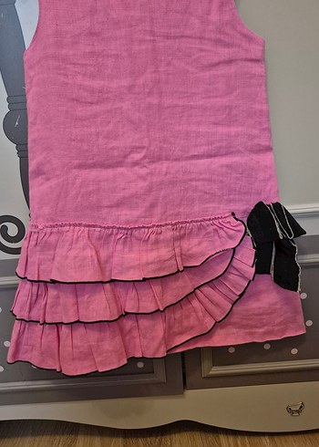 Zara Kız Çocuk Pembe Keten Fırfırlı Elbise