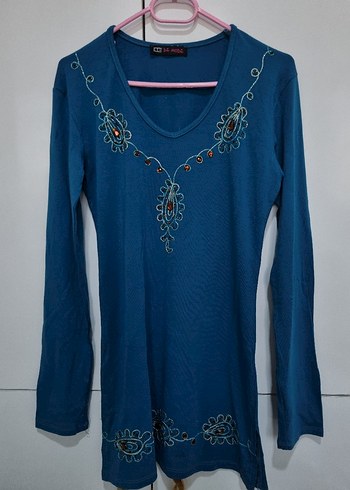 Boncuk İşlemeli Turkuaz Kadın Bluz - Görsel 3