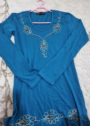 Boncuk İşlemeli Turkuaz Kadın Bluz - Görsel 2