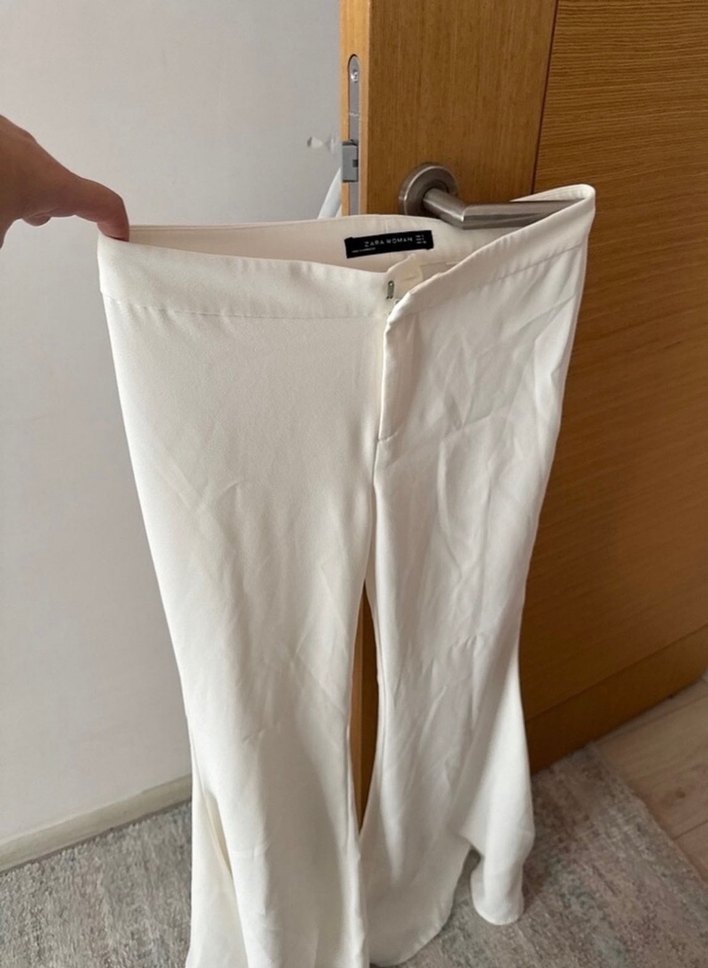 Kadın Beyaz Kemerli Midi Kumaş Pantolon - Görsel 2