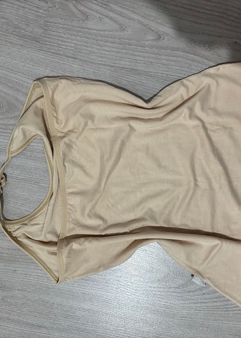 Bej Askılı Mini Keten Kadın Atlet - Görsel 2