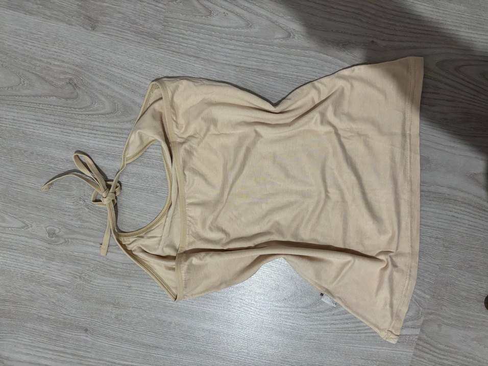 Bej Askılı Mini Keten Kadın Atlet - Görsel 3