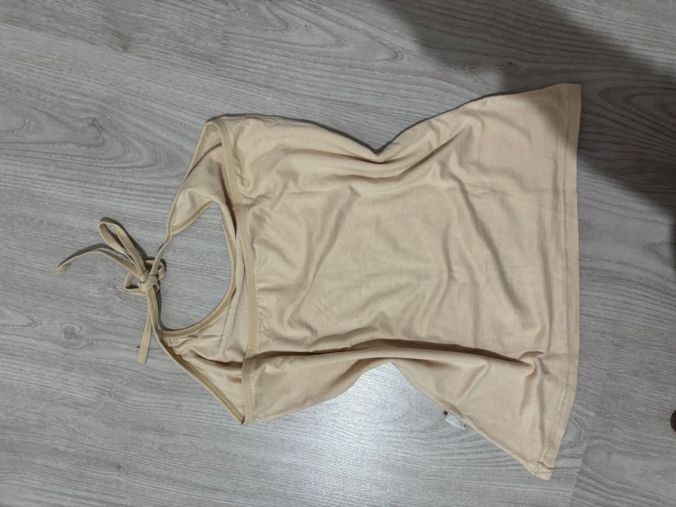 Bej Askılı Mini Keten Kadın Atlet - Görsel 2