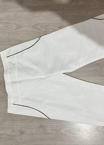 Kadın Beyaz Keten Midi Kumaş Pantolon - Görsel 4