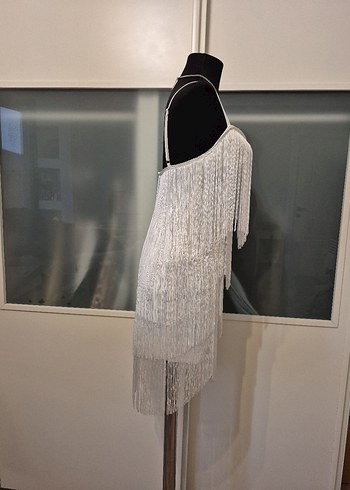 xs Beden beyaz Renk Beyaz PüsküllüTasarım Mini Elbise