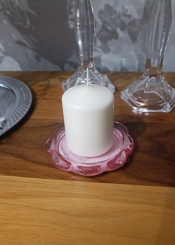 ıkea çicek modelli cam pembe blok mumluk - Görsel 7