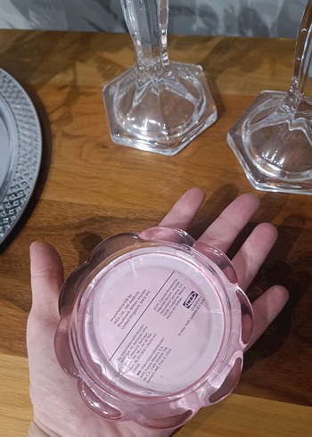 ıkea çicek modelli cam pembe blok mumluk - Görsel 6