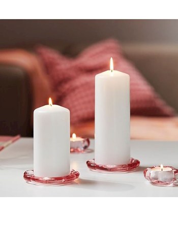 ıkea çicek modelli cam pembe blok mumluk - Görsel 2
