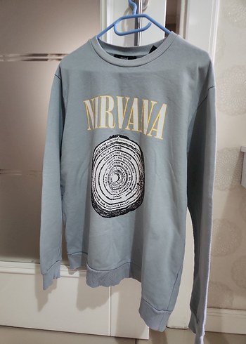 Gri Uzun Kollu NIRVANA Baskılı  mavi marka - Görsel 5
