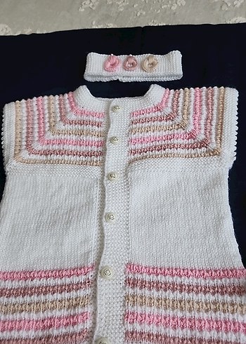 1.5 yas Nakışlı Beyaz Kız Çocuk Triko Yelek kapi susu hediye - Görsel 2