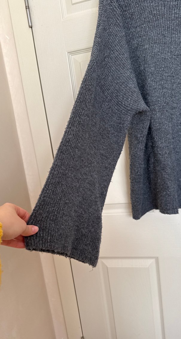 Gri Örgü Kadın Kazak Yüksek Yaka - Görsel 4